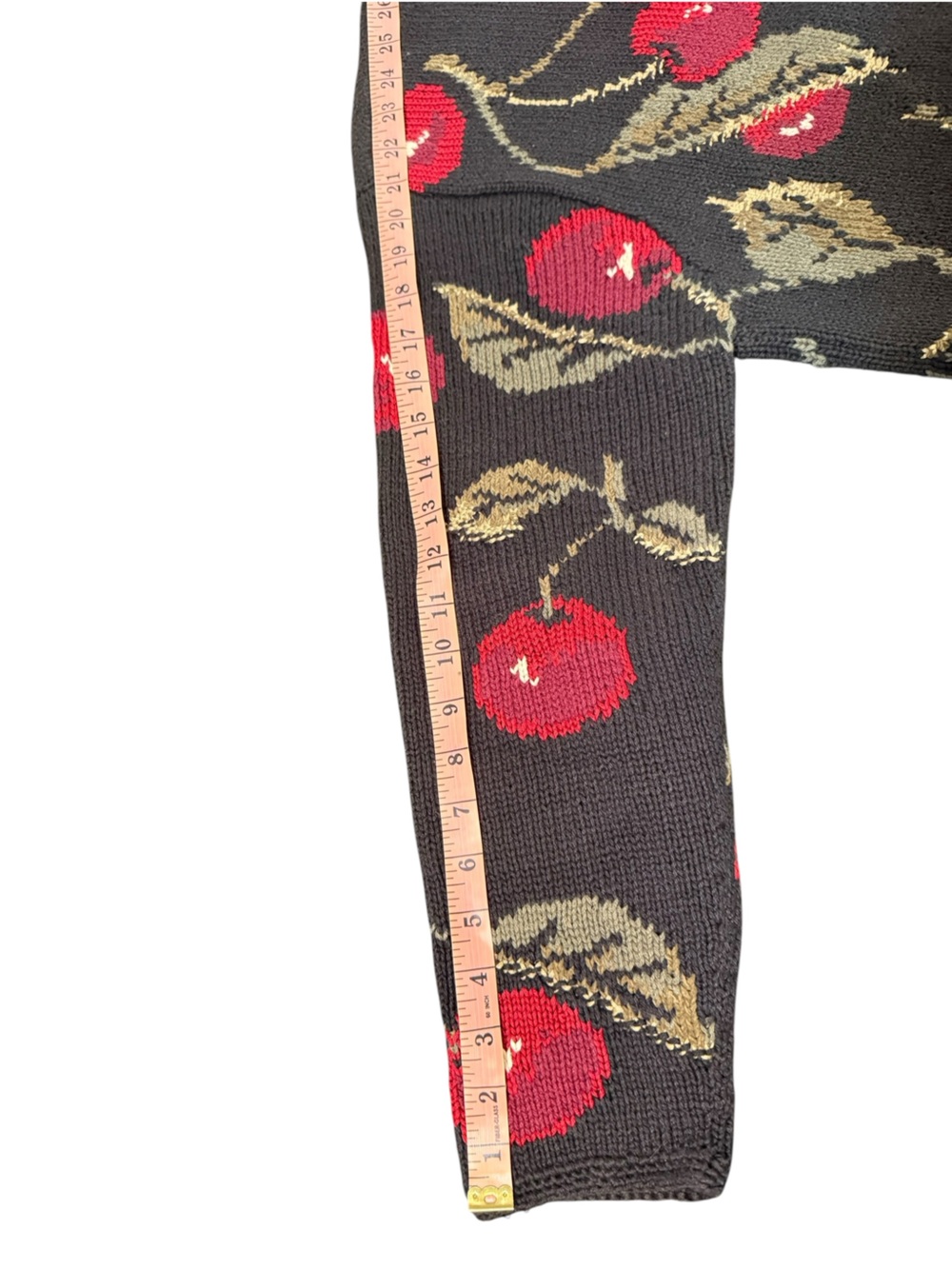 Vintage Talbots Chunk Knit Cardigan Sweater Black with Cherries Medium Petite - Picture 10 of 13